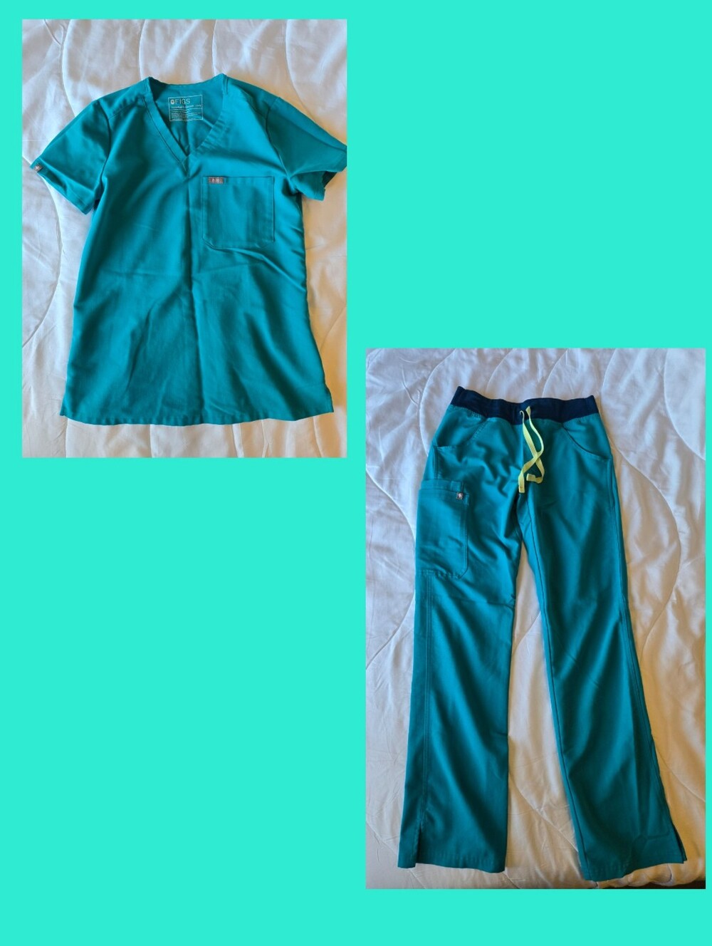FIGS Teal Blue Top and Pants Scrubs Set XXS